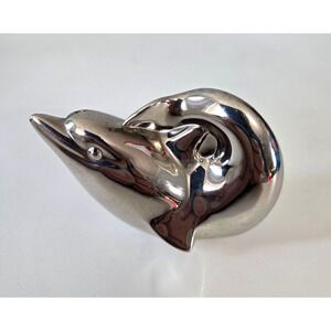 VTG Dansk Dolphin Porpoise Figurine Paperweight Nickel Plated Silver‎ Chrome 3"